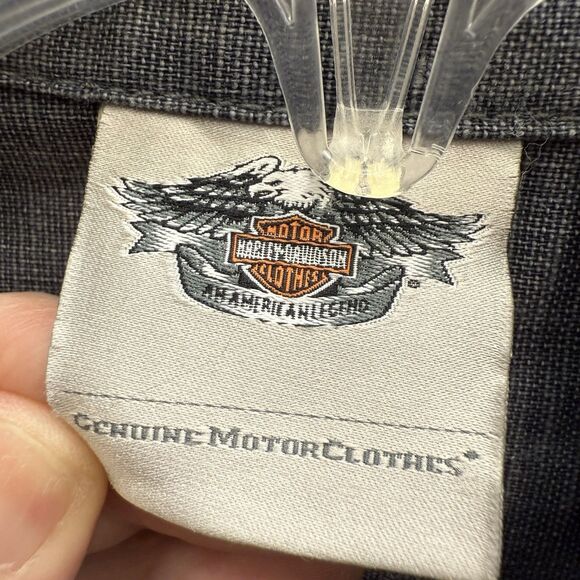 Harley Davidson Womens Shirt Size Smal Gray Linen Military Style Biker - Picture 4 of 10
